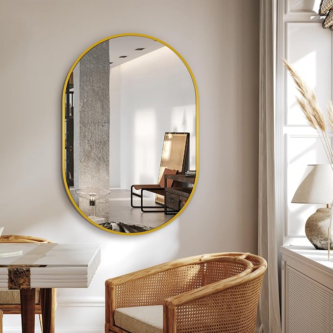 36x24 Gold Oval Bathroom Mirror for Over Sink, Aluminum Frame | HD Reflection No Distortion, Aluminum Frame, Mounting Hardware for Vertical or Horizontal Mount