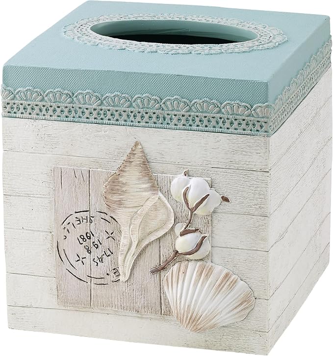 Avanti Linens - Tissue Box Cover, Countertop Accessories, Farmhouse Chic Home Decor (Farmhouse Shell Collection)