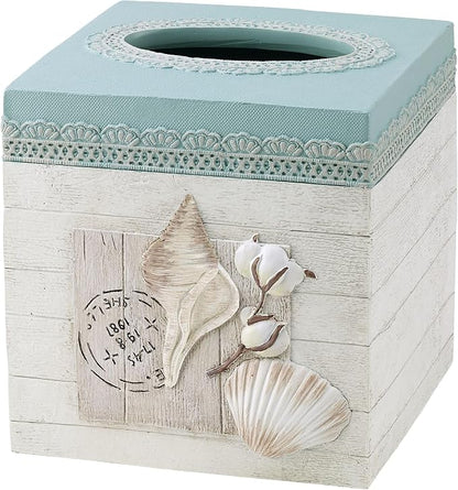 Avanti Linens - Tissue Box Cover, Countertop Accessories, Farmhouse Chic Home Decor (Farmhouse Shell Collection)