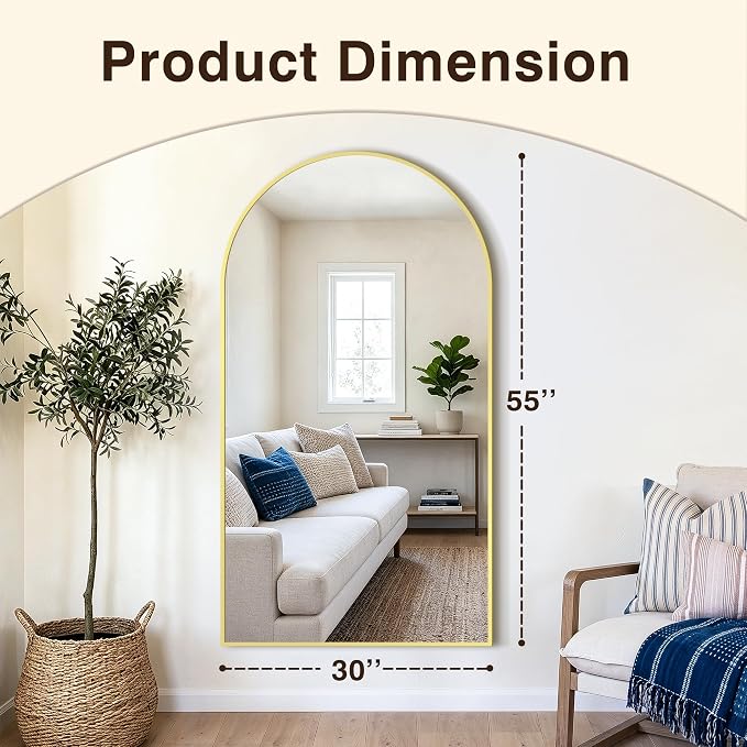 Arched Bathroom Vanity Mirror for Over Sink, 50”x30”, Gold | HD Tempered Glass, Anti-Rust Metal Frame, Hanging or Leaning, Wall Mirrors for Bathroom Sink, Bedroom, Living Room, Entryway