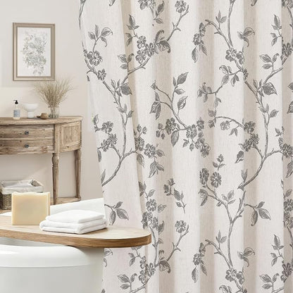 MitoVilla Small Stall Linen Floral Shower Curtain for Bathroom,36 x 72 | Narrow Half BoHo Cottagecore Spring Shower Curtains, Modern Farmhouse Country Plant Leaves Bathroom Décor, 36 x 72