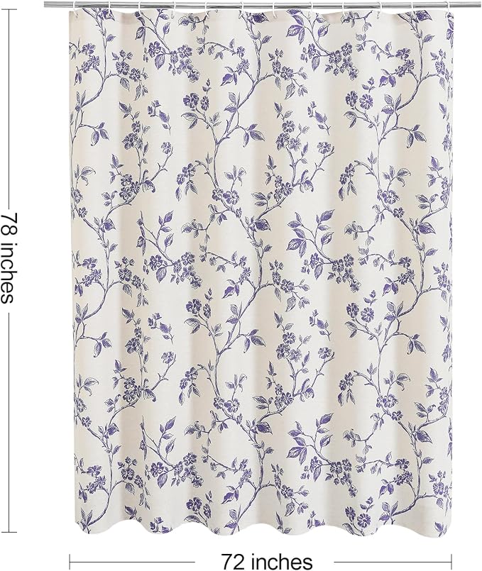 MitoVilla Long Shower Curtain Set 72 x 78, Cotton Floral Cottagecore Spring Shower Curtains for Bathroom, Modern Farmhouse Country Plant Leaves Bathroom Décor