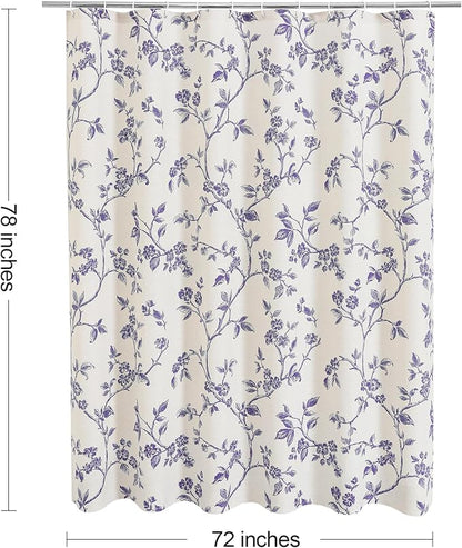 MitoVilla Long Shower Curtain Set 72 x 78, Cotton Floral Cottagecore Spring Shower Curtains for Bathroom, Modern Farmhouse Country Plant Leaves Bathroom Décor