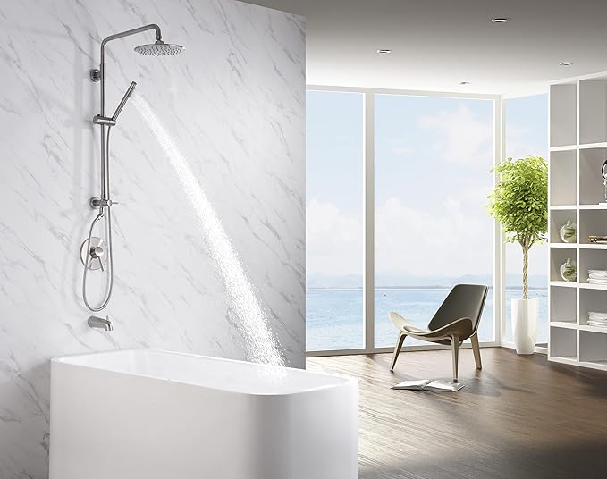 SUMERAIN Brushed Nickel Retrofit Shower System | 9 Inch Rain Shower Head, Brass, Easy DIY Installation for Remodel, Adjustable Slide Bar