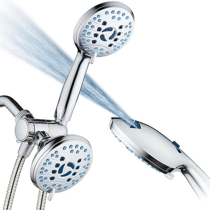 AquaCare 48-mode High Pressure 3-way Shower Head Combo w/ 2-mode Power Wash | Pure Clean Jets, Dual Handheld Power Wash for Tub, Tile & Pets, Long 6 ft. Stainless Steel Hose, Extra Wall Bracket / Chrome