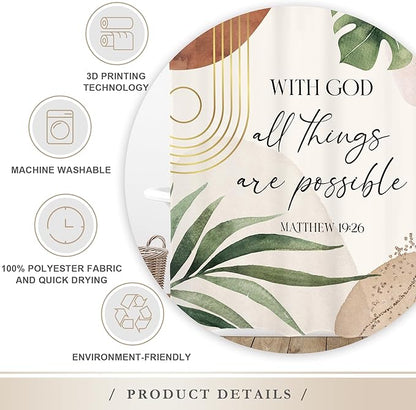 Glawry Boho Bible Verse Shower Curtain Inspirational Scriptures Quotes Abstract Tropical Palm Leaf Mid Century Bathroom Christian 72Wx72L Inches Bath Accessories Art Home Decor Fabric 12 Pack Hooks