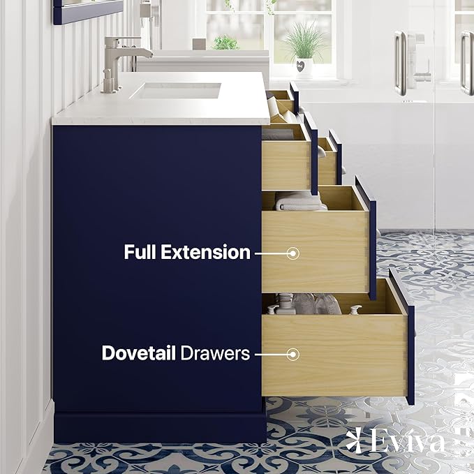 Eviva Epic 60 in. Blue Bathroom Vanity with White Carrara Quartz Countertop