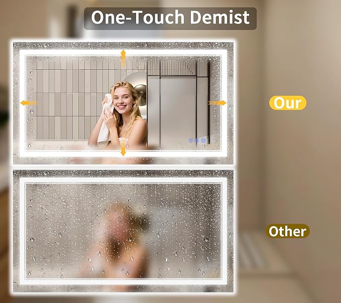 36"x48" LED Bathroom Mirror with Lights, Anti-Fog, Backlit + Front Lit, Shatter-Proof Tempered Glass