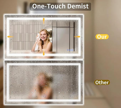 36"x48" LED Bathroom Mirror with Lights, Anti-Fog, Backlit + Front Lit, Shatter-Proof Tempered Glass