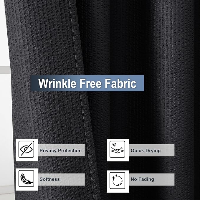 OWENIE Black Shower Curtain for Bathroom 84 Inches Eatra Long, Elegant 3D Embossed Textured Cloth Waffle Shower Curtain, Modern Luxury Hotel Style, Water Repellent, Machine Washable, 72X84, Black