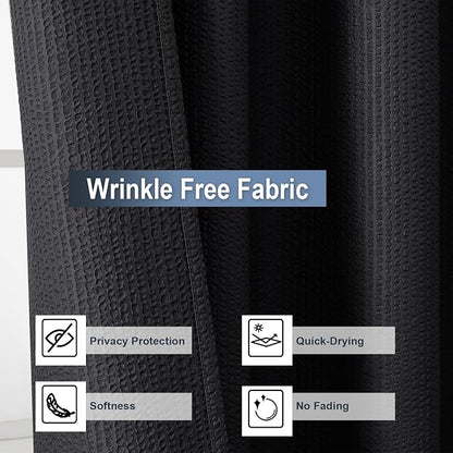 Black Shower Curtain for Bathroom 84 Inches Eatra Long, Elegant 3D Embossed Textured Cloth Waffle Shower Curtain, Modern Luxury Hotel Style, Water Repellent, Machine Washable, 72X84, Black