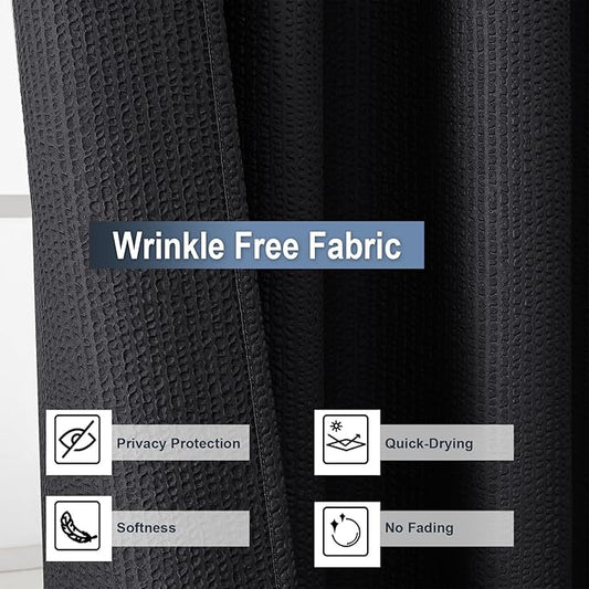 OWENIE Black Stall Shower Curtain for Bathroom, 3D Embossed Textured Fabric Small Shower Curtain for Narrow Stall Size, Machine Washable Water Resistance, Hotel Style, 36" W x 72" L, Black