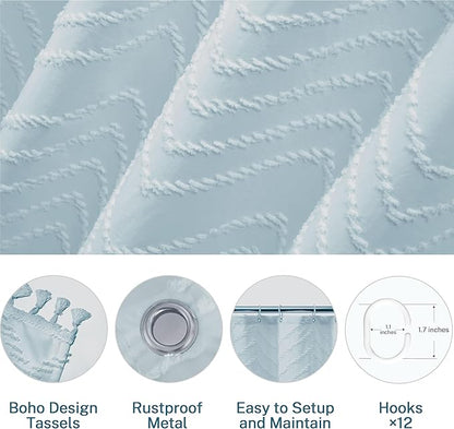 Boho Fog Blue Shower Curtain Woven Fabric Cute Shower Curtain, 72 x 72 Tufted Chevron Textured Striped Modern Farmhouse Minimalist for Bathroom