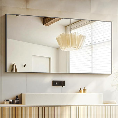 Bathroom Vanity Mirror for Wall, 55"x30" Bathroom Mirror for Over Sink | HD Shatterproof Glass, Rectangular Metal Frame, Horizontally or Vertically, Mirror for Bathroom, Living Room, Entryway(Black)