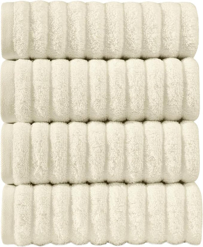 Elegant Comfort Luxury 100% Turkish Cotton Corduroy Ribbed 4 Pack Hand Towel Set 16 x 28 Inch - Absorbent, Super Soft, Quick Dry, Premium Towels for Bathroom, Gym, Spa and Hotel Use, Ivory