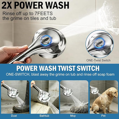 9 Settings Filtered Shower head with Handheld with Power Wash | Hard Water Softener,Remove Chlorine Power Wash for Tub&Tile,ON/OFF Button,6ft Hose,Filtered Shower Head,Premium Chrome