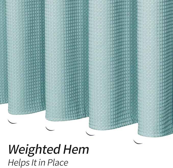MitoVilla Teal Blue Waffle Small Stall Shower Curtain 36 x 72, Turquoise Half Size Fabric Narrow Shower Curtains for Bathroom Decor, 36 inch Weighted Shower Curtain Set with Plastic Hooks