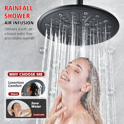sumerain Matte Black Rain Shower System with Adjustable Slide Bar, Rainfall Shower Faucet Fixture with Handheld, Included Valve and Trim Kit