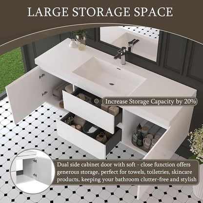 60 Inch Floating Bathroom Vanity with Sink, Large Storage Wall Mounted Floating Vanity with Soft Close Drawers, One-Piece Basin Bathroom Sink Cabinet (Glossy White, 60")