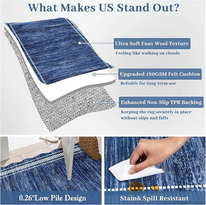 Garvee Scallop Area Rug 5x7 Washable Rugs for Bedroom Neutral Rug Navy Blue | Rugs for Living Room, Non-Slip Soft Carpet for Bedroom, Scalloped Low-Pile Solid Rug Accent Rug for Dining Room Home Office