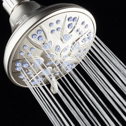 AquaDance Antimicrobial – Anti-Clog High-Pressure 6-Setting Shower Head with Microban Nozzle Protection from Growth of Mold, Mildew & Bacteria for Stronger Shower! 4" Sunset Blue