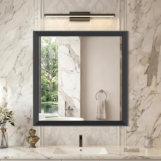 DESBING 30"x30" Black Bathroom Mirrors for Over Sink | 3MM Tempered Glass, Metal Frame, Rectangle Vanity Wall Mirror for Bathroom, Living Room, Bedroom, Horizontally or Vertically