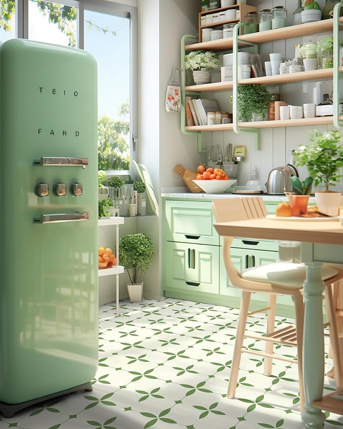 MORCART Peel and Stick Floor Tile Star Waterproof Vinyl Flooring DIY Flooring for Bathroom, Kitchen, Fireplace, Pet House, Stairs, Bedrooms, Wall, Store(20PCS,7.87" x 7.87",Green+White)