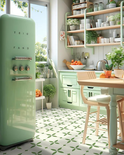 MORCART Peel and Stick Floor Tile Star Waterproof Vinyl Flooring DIY Flooring for Bathroom, Kitchen, Fireplace, Pet House, Stairs, Bedrooms, Wall, Store(20PCS,7.87" x 7.87",Green+White)