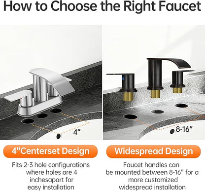 Waterfall Bathroom Faucet 3 Holes, 8 Inch Widespread Faucet 2 Handle Lead-Free Oil Rubbed Bronze, Bathroom Faucets with Pop Up Drain, Bathroom Basin Lavatory Mixer Tap with Deck Mount Plate