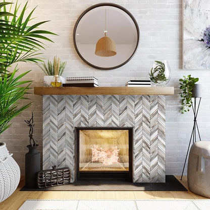 Yipscazo 10-Sheet Wood Grain Herringbone Peel and Stick Backsplash for Kitchen Walls,Heat Resistant PVC Mixed Metal Stick on Backsplash Tiles,Waterproof Peel and Stick Tile for Bathroom&Shower