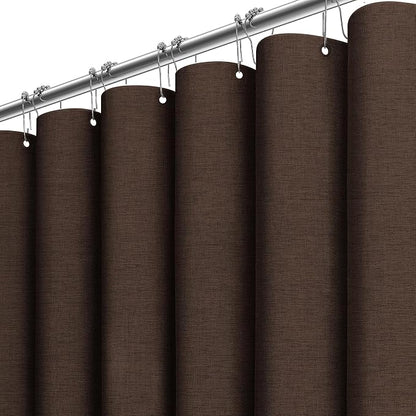 60x72 Linen Textured Waterproof Thick Fabric Shower Curtain Set, Brown | Narrow Size, 230GSM Polyester, Heavy Duty Cloth, Weighted Hem, 10 Plastic Hooks, Modern Luxury Hotel Style, Machine Washable