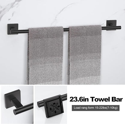 Matte Black Bathroom Hardware Accessories Towel Bar Set, 10 Pieces Bathroom Towel Bar Holder Set, 23.6 Inch Stainless Steel Toilet Paper Holder Towel Racks for Bathroom Wall Mounted