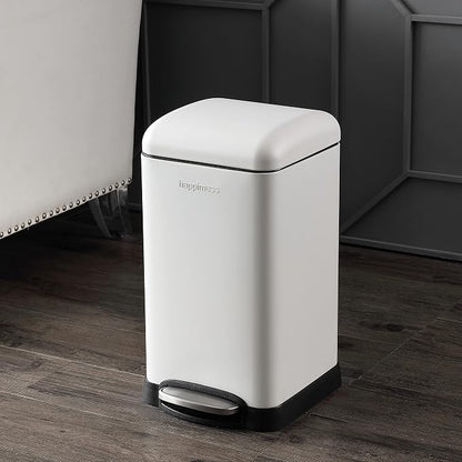 happimess Betty Retro Mini 3.2 Gal Step Trash Can, Cotton White | Soft-Close Lid, Fingerprint Proof, Removable Liner, Stainless Steel, Hands-Free Pedal
