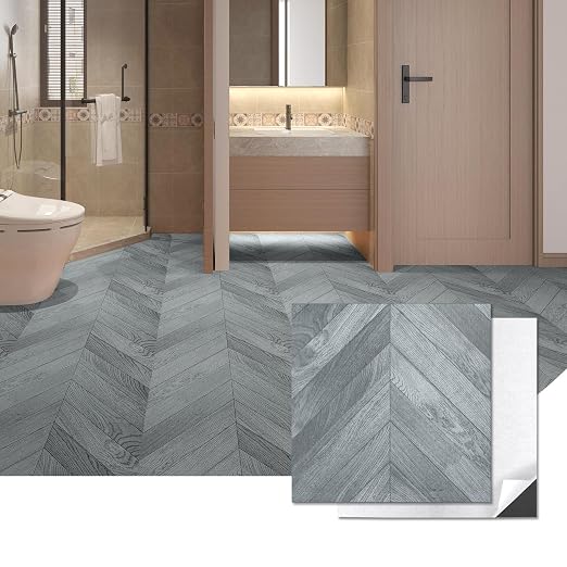Art3d 60-Pack Herringbone Peel and Stick Floor Planks, 12 x 12 in, Grey | Premium Vinyl, Self-Adhesive, Waterproof, Wood Grain, Fade-Resistant, Scratch-Proof, Ideal for Kitchen, Dining Room, Bedrooms