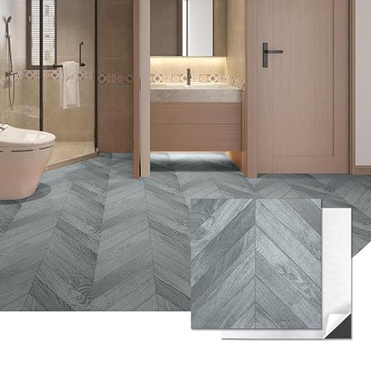 Art3d 60-Pack Herringbone Peel and Stick Floor Planks, 12 x 12 in, Grey | Premium Vinyl, Self-Adhesive, Waterproof, Wood Grain, Fade-Resistant, Scratch-Proof, Ideal for Kitchen, Dining Room, Bedrooms