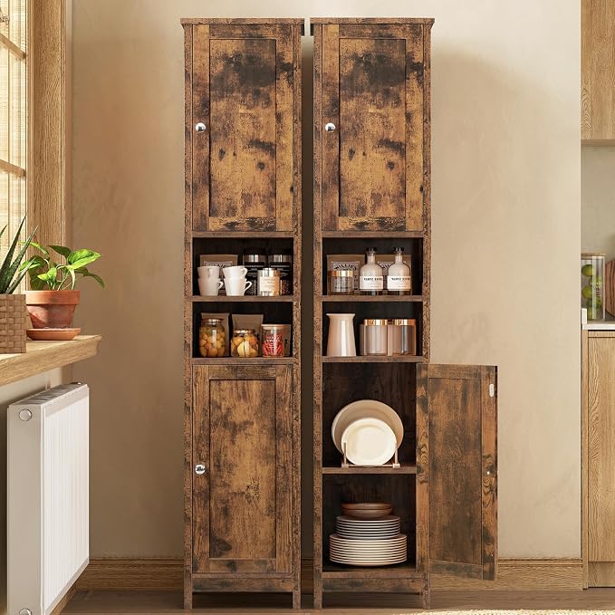 67" Tall Bathroom Cabinet with 2 Adjustable Shelves and 2 Doors, Narrow Bathroom Storage Cabinet for Small Space, Living Room, Entryway, Kitchen, Rustic Brown