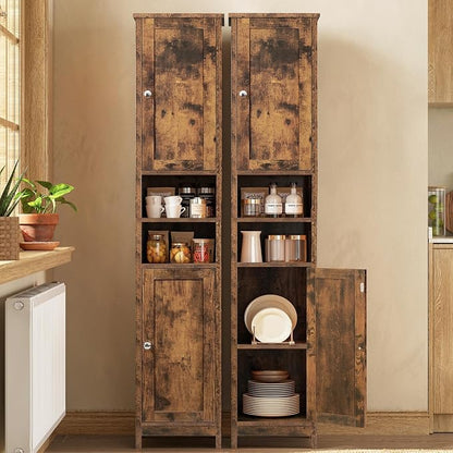 67" Tall Bathroom Cabinet with 2 Adjustable Shelves and 2 Doors, Narrow Bathroom Storage Cabinet for Small Space, Living Room, Entryway, Kitchen, Rustic Brown