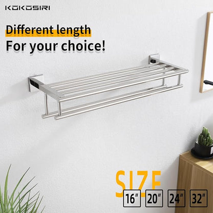 KOKOSIRI Bath Towel Rail Bathroom Towel Rack Towel Holder 24 Inch Towel Shelf with Double Towel Bars Wall Mounted SUS 304 Stainless Steel, Polished Chrome, B6005CH-L24