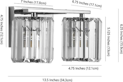 JONATHAN Y 4.75" Chrome 2-Light Vintage Glam LED Vanity Light Wall Sconce Fixture with Clear Crystal Prism Shade, Hardwired Wall Lamp for Bathroom Mirror Hallway, LED Bulb Included (JYL3553A)