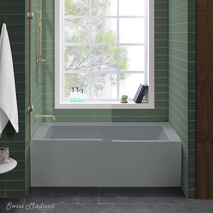 Voltaire 60" x 32" Left-Hand Drain Alcove Bathtub with Apron and Armrest in Matte Gray
