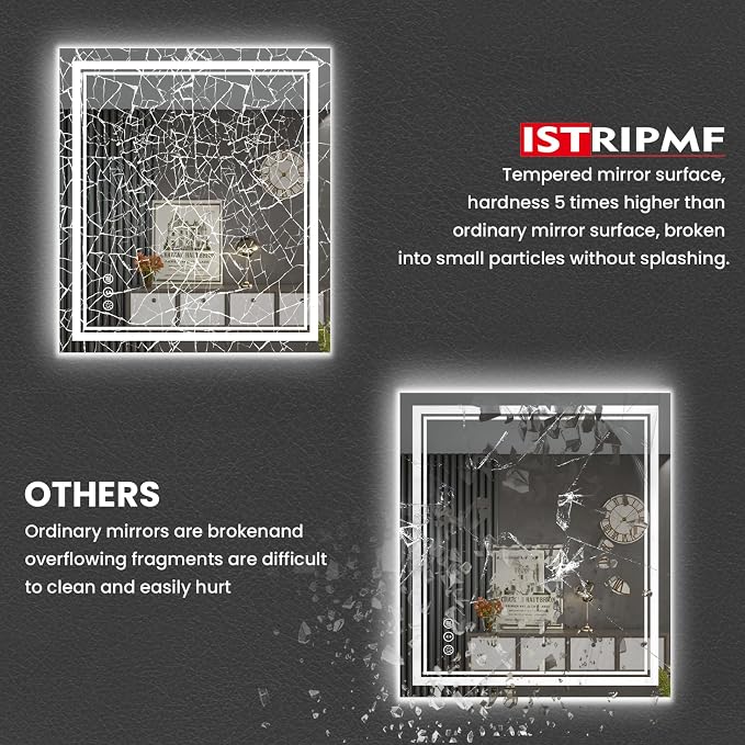 32x36 Inch LED Bathroom Mirror with Lights | Front and Backlit, 3 Colors, Dimmable, Memory, Anti Fog, Shatterproof, Horizontal/Vertical, Lighted Mirrors for Bathroom Wall
