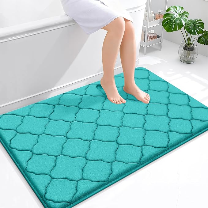 OLANLY Memory Foam Bath Mat Rug 47x32, Ultra Soft and Absorbent Bathroom Rugs, Non-Slip, Comfortable, Machine Washable Bath Carpet for Bathroom Floor, Tub, Shower and Home Decor Accessories, Teal