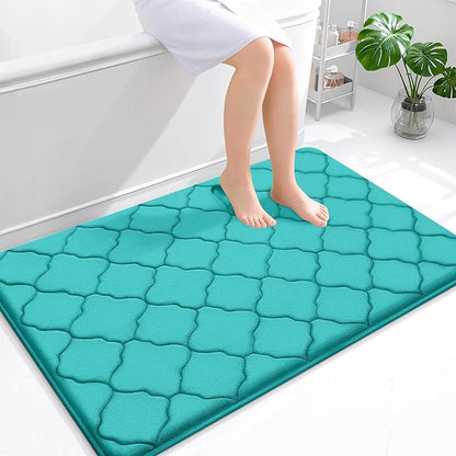 OLANLY Memory Foam Bath Mat Rug 47x32, Ultra Soft and Absorbent Bathroom Rugs, Non-Slip, Comfortable, Machine Washable Bath Carpet for Bathroom Floor, Tub, Shower and Home Decor Accessories, Teal