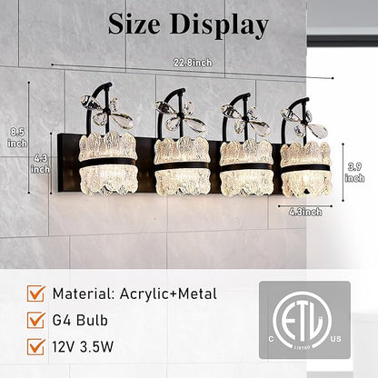 Bathroom Lights Over Mirror - Makeup Lighting Black - Bathroom Vanity Light with Acrylic Shades for Bath, Makeup Desk, Farmhouse, Hallway, 4-Light