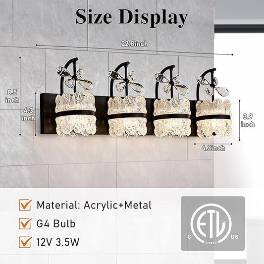 Bathroom Lights Over Mirror - Makeup Lighting Black - Bathroom Vanity Light with Acrylic Shades for Bath, Makeup Desk, Farmhouse, Hallway, 4-Light