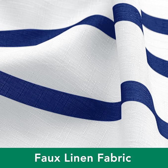 Fabric Modern Extra Long Shower Curtains for Bathroom-Navy and White | 72"W x 84"L Textured Faux Linen Luxury Hotel Quality Washable-Abstract Wavy Cloth Bath Curtain-Apartment Minimalist Decor
