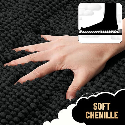 OLANLY Thick Bathroom Runner Rugs 44x24, Soft Chenille Bath Rugs, Black | Absorbent Striped, Rubber Backing, Machine Wash, Long Bath Mats for Bathroom Floor, Tub and Shower, Home Decor Accessories