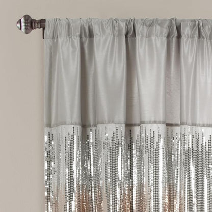 Lush Decor Night Sky Window Curtain Panel, Single 42"W x 63"L Gray & Blush - Sequin Backdrop Curtain - Room Darkening Curtains For Bedroom - Glam Decor