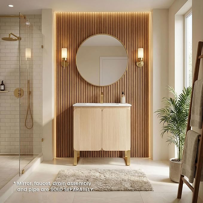 30" Bathroom Vanity Combo, Modern Bathroom Cabinet with Sink and 2 Soft-Closing Doors, Large Storage with Adjustable Shelf for Small Space, Light Wood - Dalia Collection