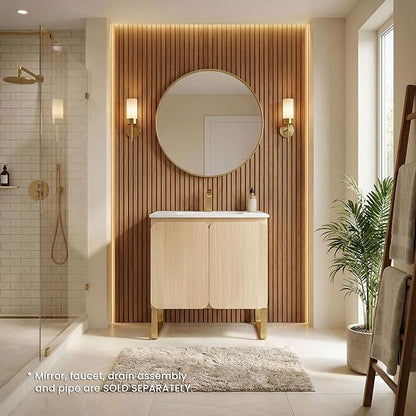 30" Bathroom Vanity Combo, Modern Bathroom Cabinet with Sink and 2 Soft-Closing Doors, Large Storage with Adjustable Shelf for Small Space, Light Wood - Dalia Collection